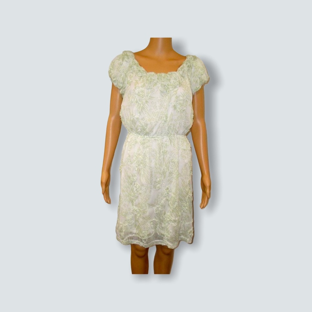 Sophie Max Summer Dress Leaf Green & White Sheer L